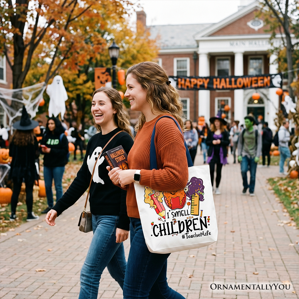 I Smell Children Witch Teacher Life Tote Bag, Back To School Halloween Gift Shopper