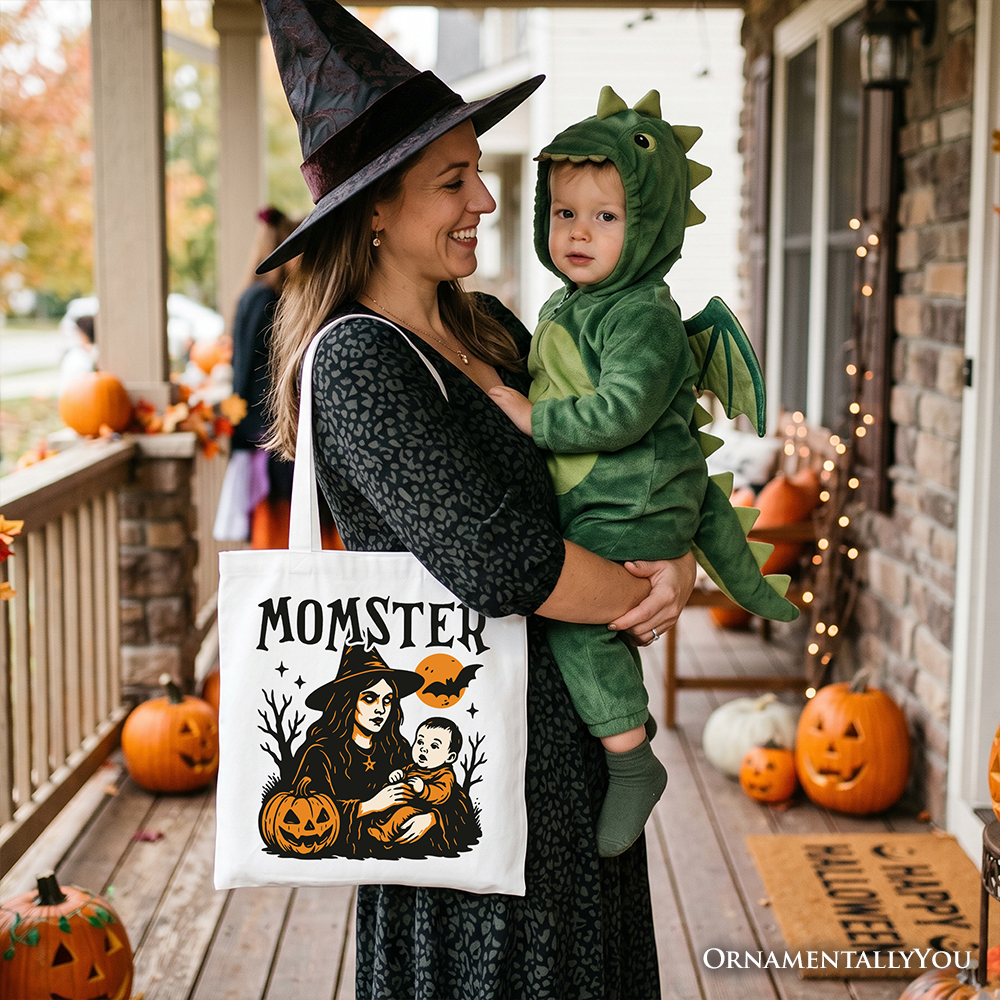 Momster Tote Bag for Spooky Season, Witchy Halloween Gift Shopper for Moms
