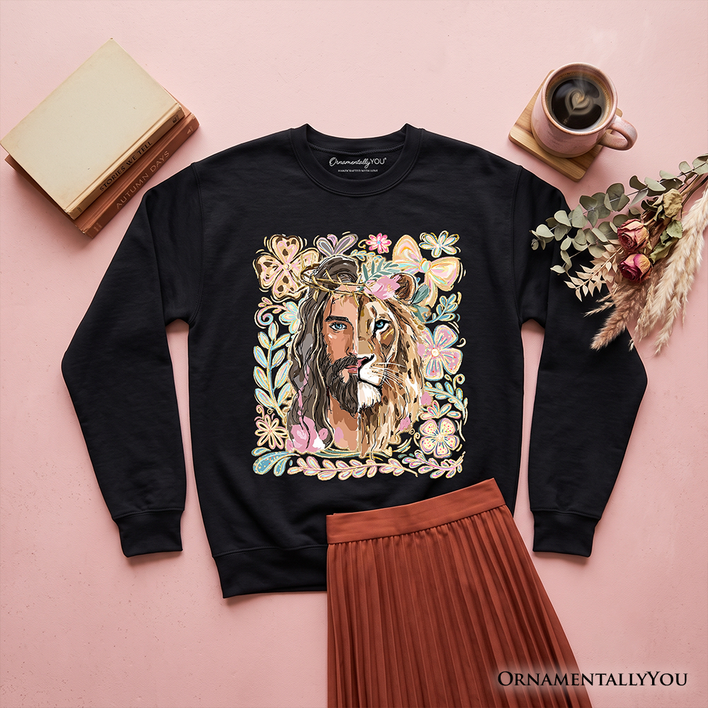 Floral Lion Vintage Graphic Sweatshirt – Inspirational Crewneck Sweater