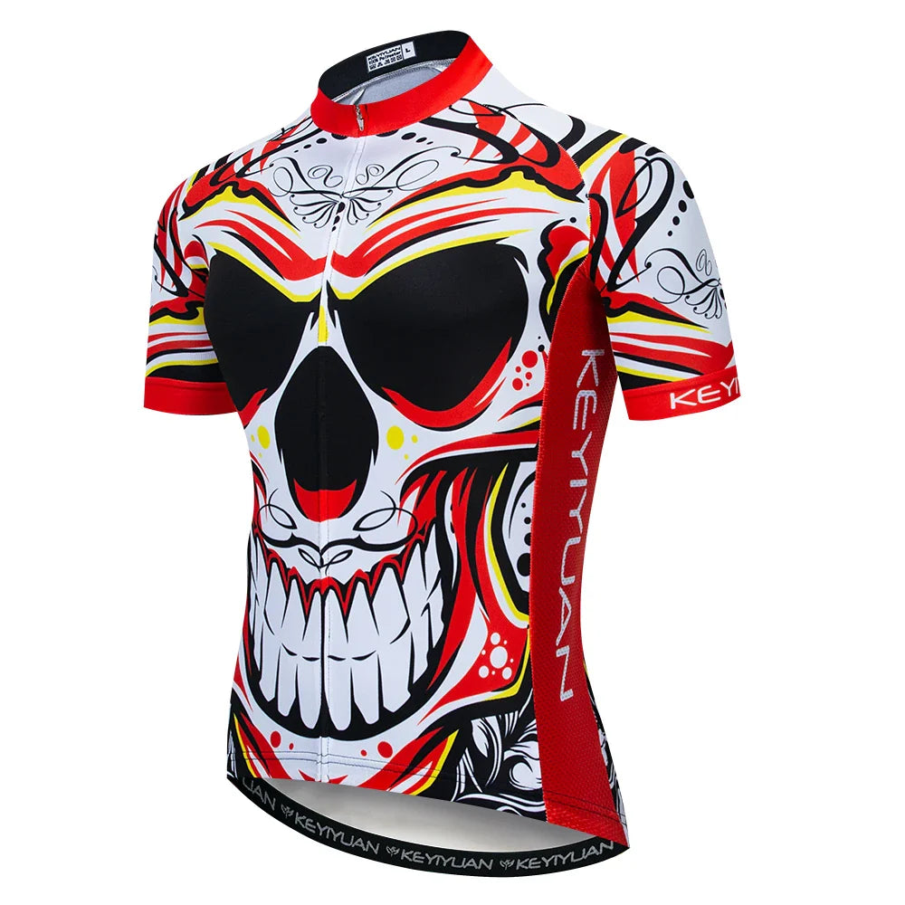 Men's Skull Cycling Jersey – Short Sleeve MTB & Road Bike Shirt