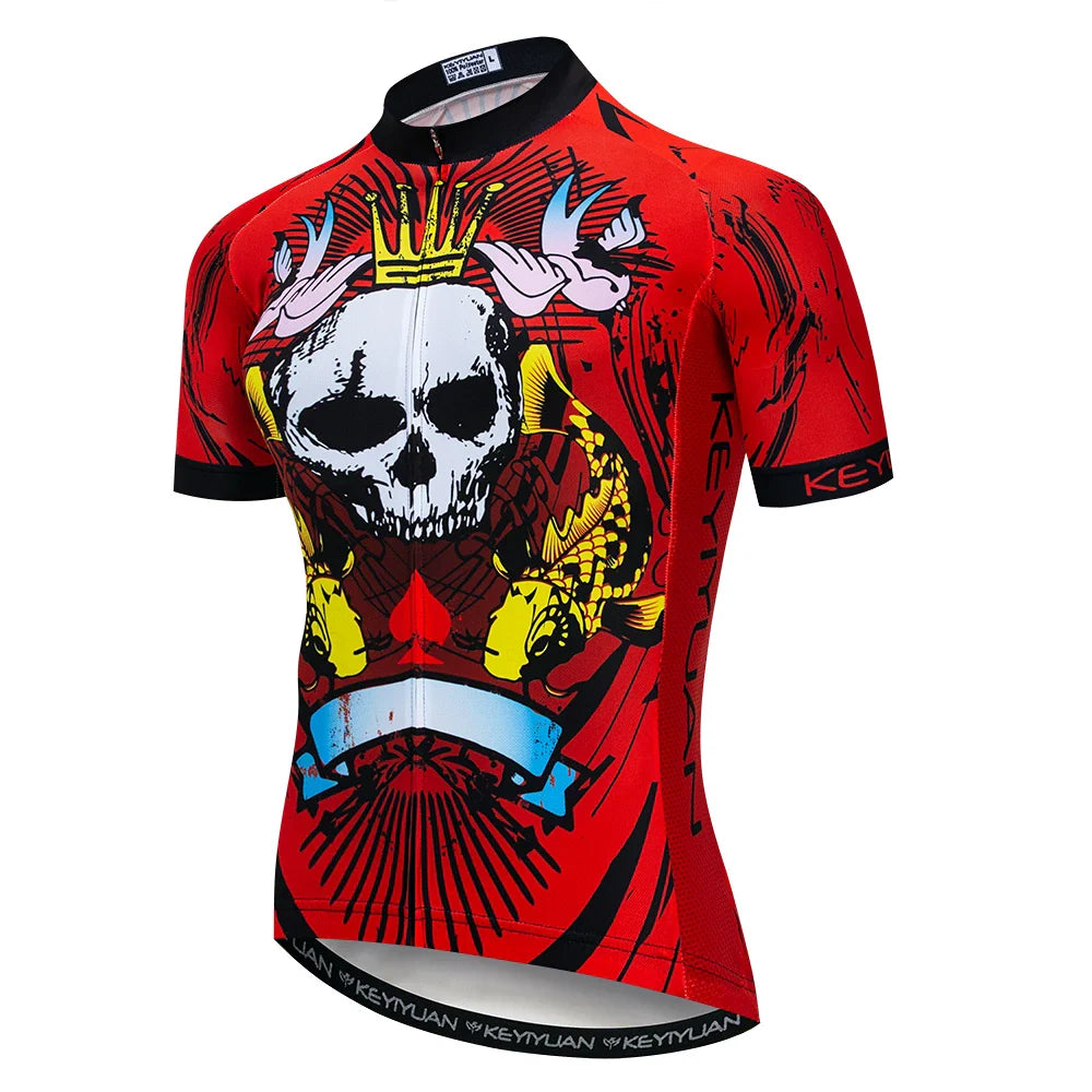Men's Skull Cycling Jersey – Short Sleeve MTB & Road Bike Shirt