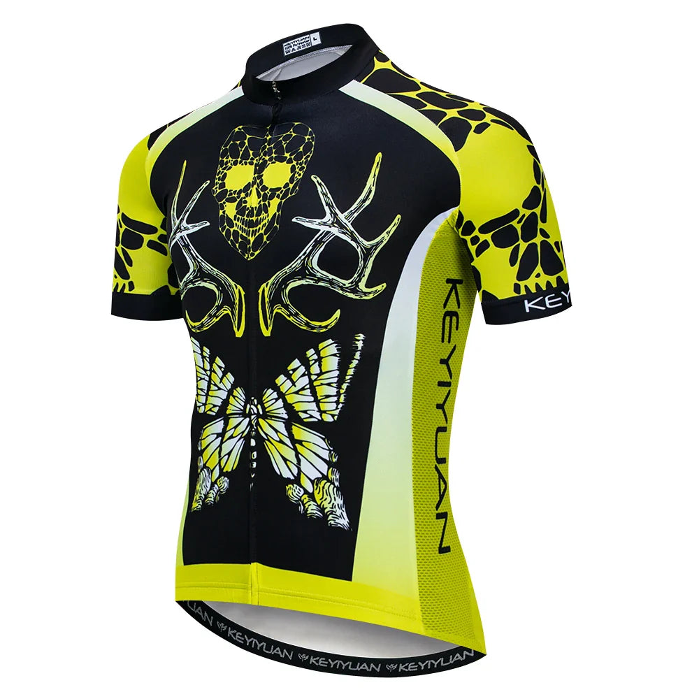 Men's Skull Cycling Jersey – Short Sleeve MTB & Road Bike Shirt