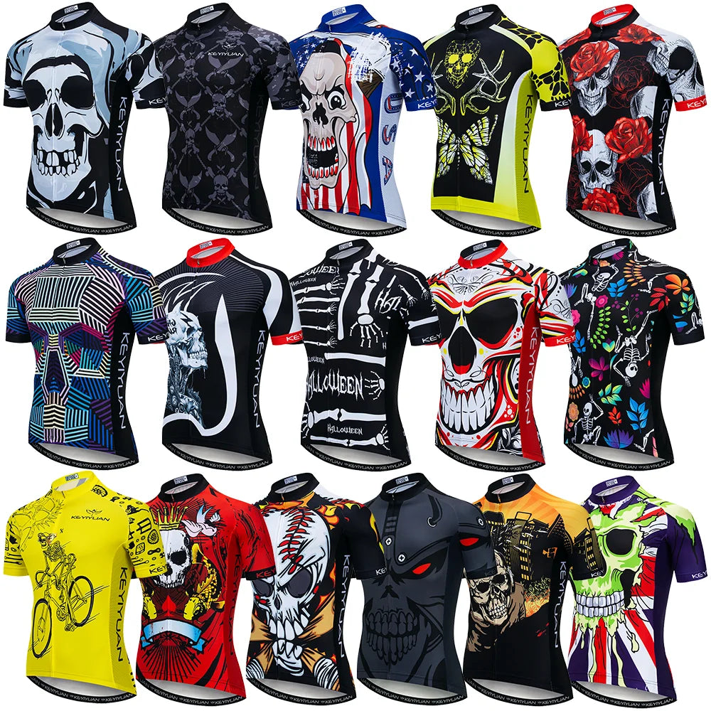 KEYIYUAN New Skull Series Men Bike Jersey Short Sleeve MTB Cycling Shirt Road Mountain Bicycle Clothing Tops Wielerkleding Heren