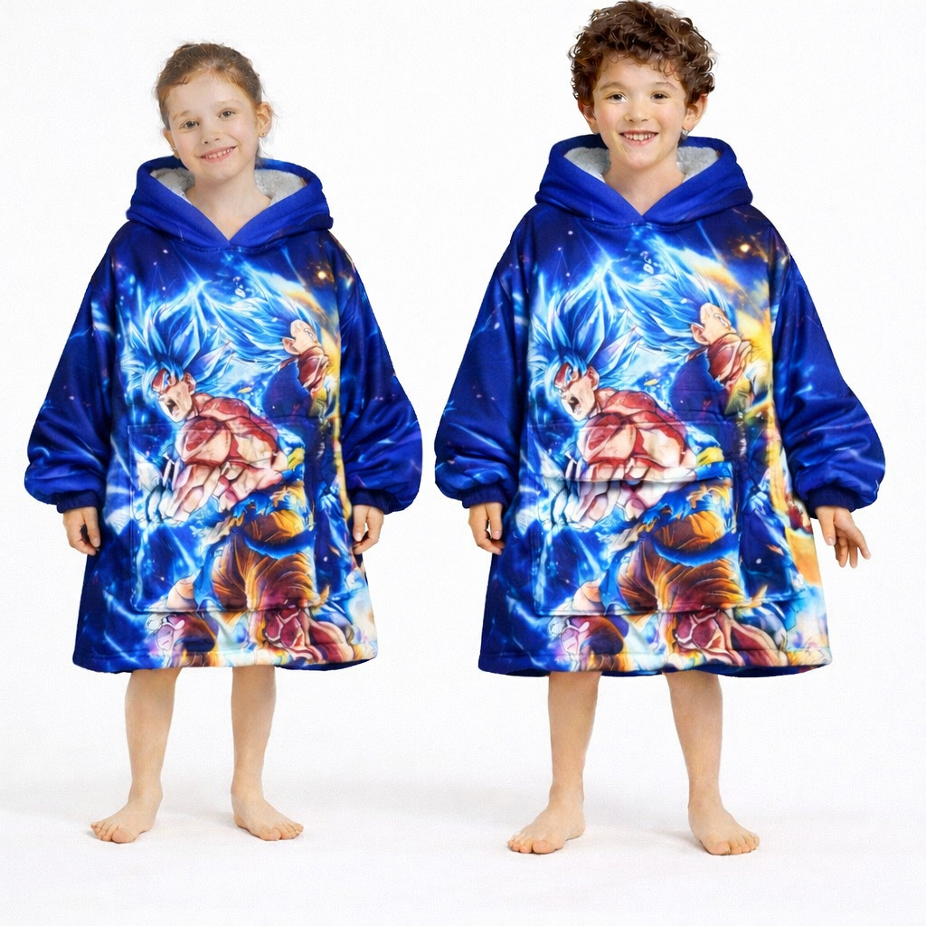 Dragon Ball Z Ultra Instinct Vegeta & Goku sherpa wearable blanket hoodie for kids and adults