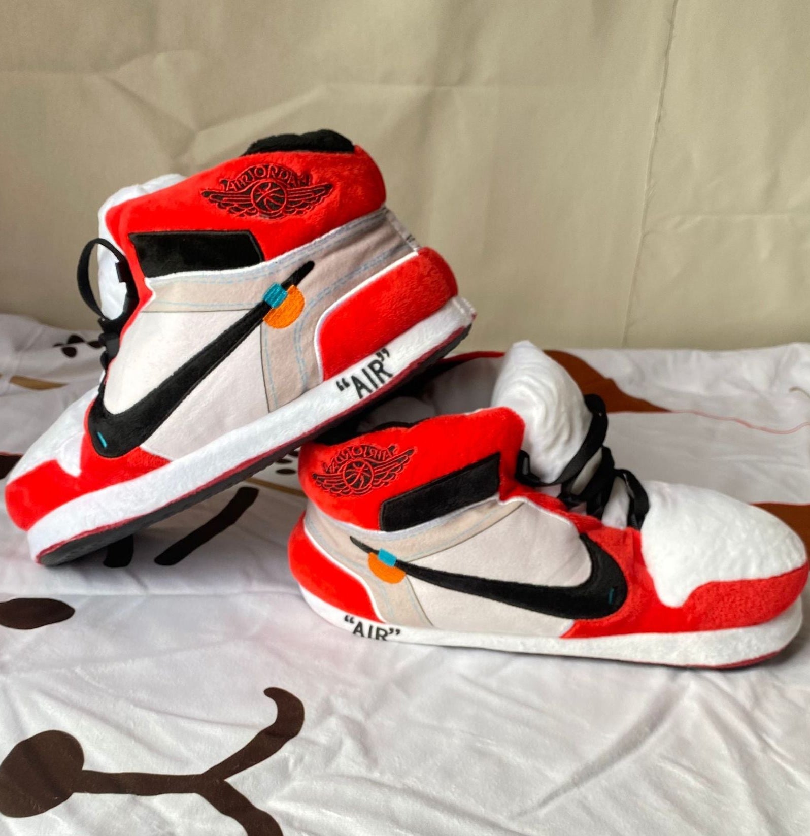 Off-white and red OG Jordan 1 sneaker slippers unisex for adults and kids