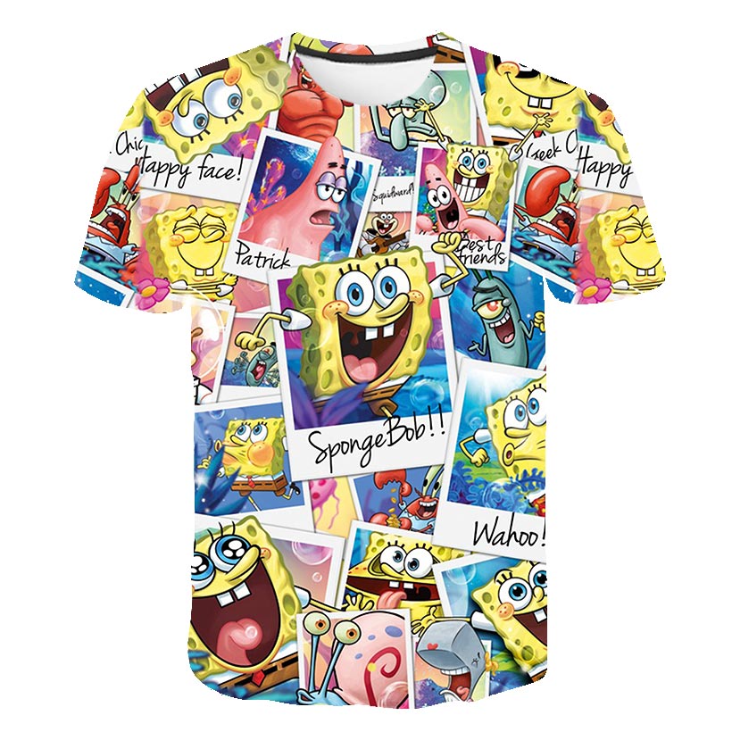 Spongebob Squarepants casual men's 3D printed cartoon t-shirt polyester batik fabric