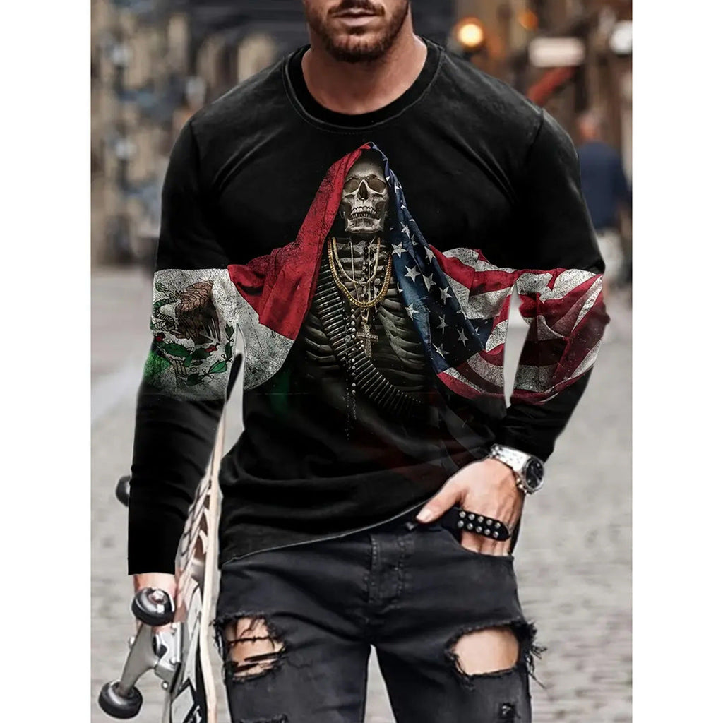 Retro 3D Printed Men's Long Sleeve Hip-hop T-shirt