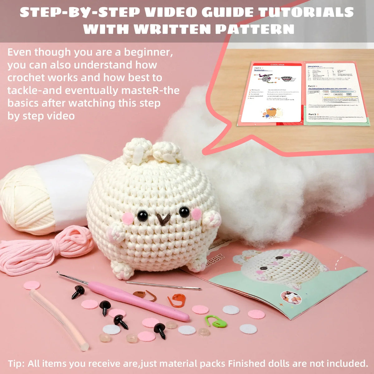 Chubby Bunny kawaii crochet kit for beginners 