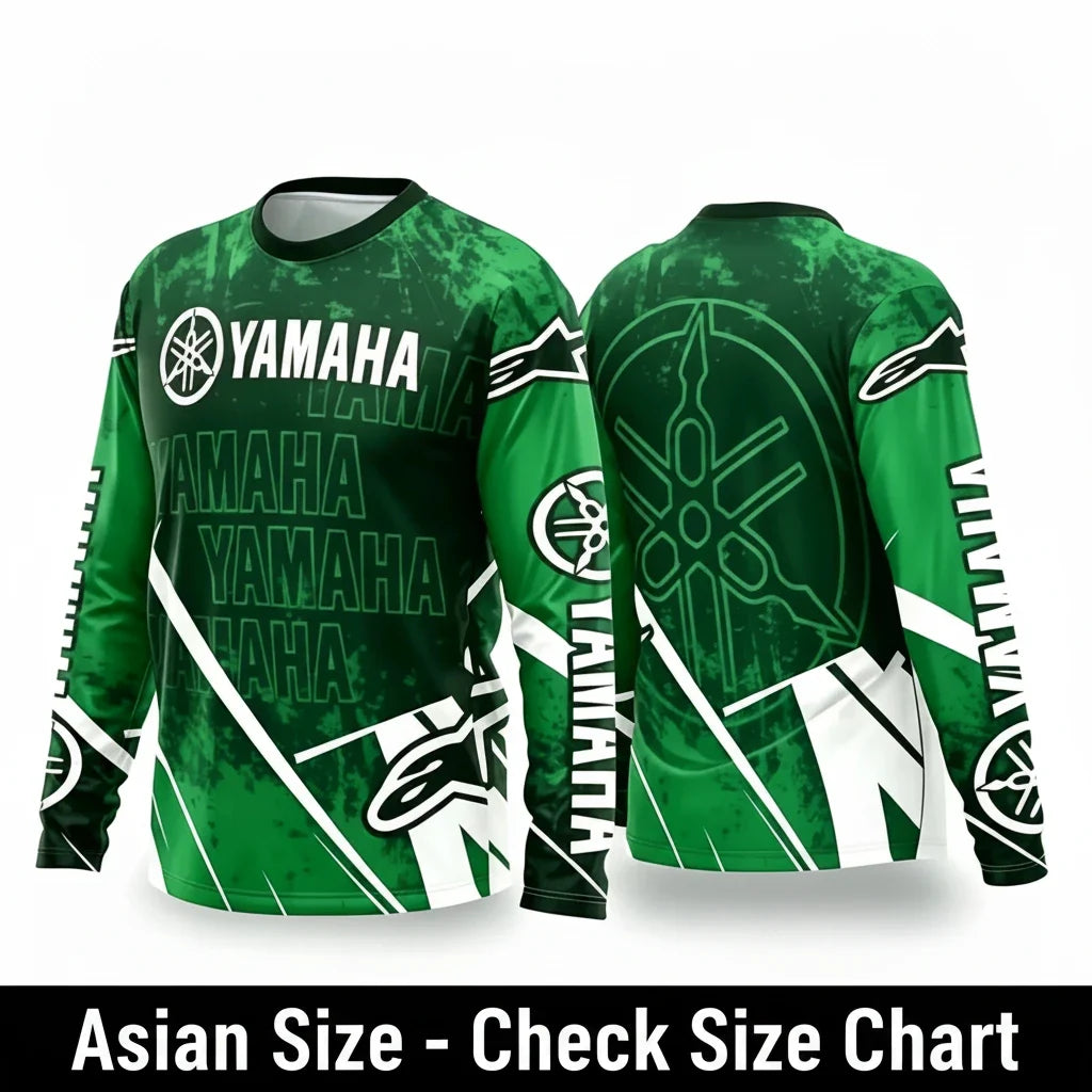 Yamaha motorcycle riding suit front view, breathable off-road gear