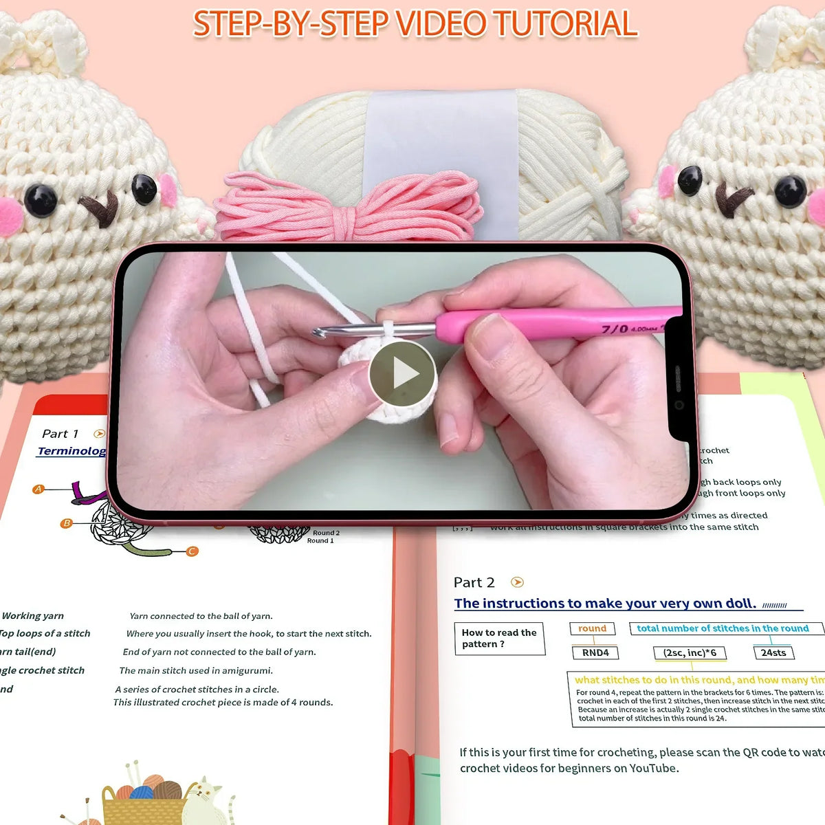 Chubby Bunny kawaii crochet kit for beginners 