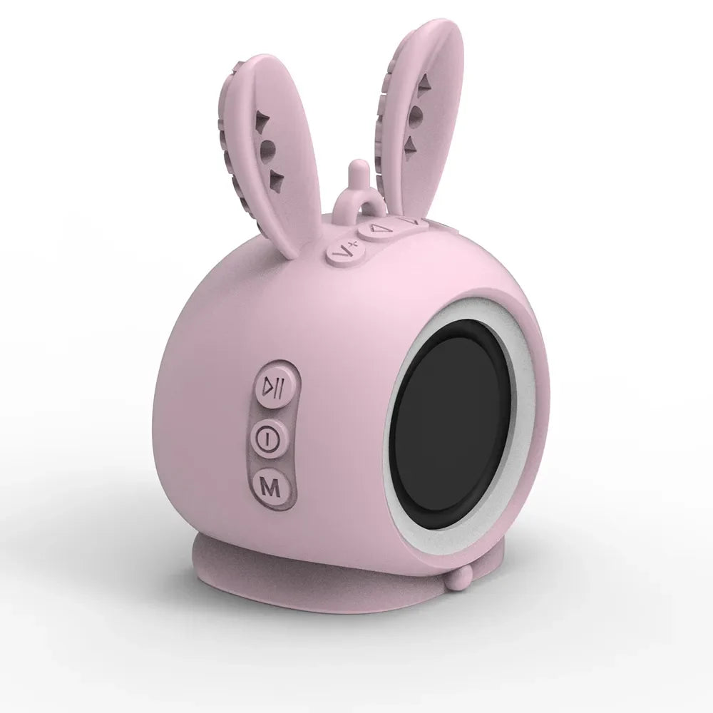 Portable Bunny Bluetooth Speaker in pink with whimsical bunny ears and a cute facial design.