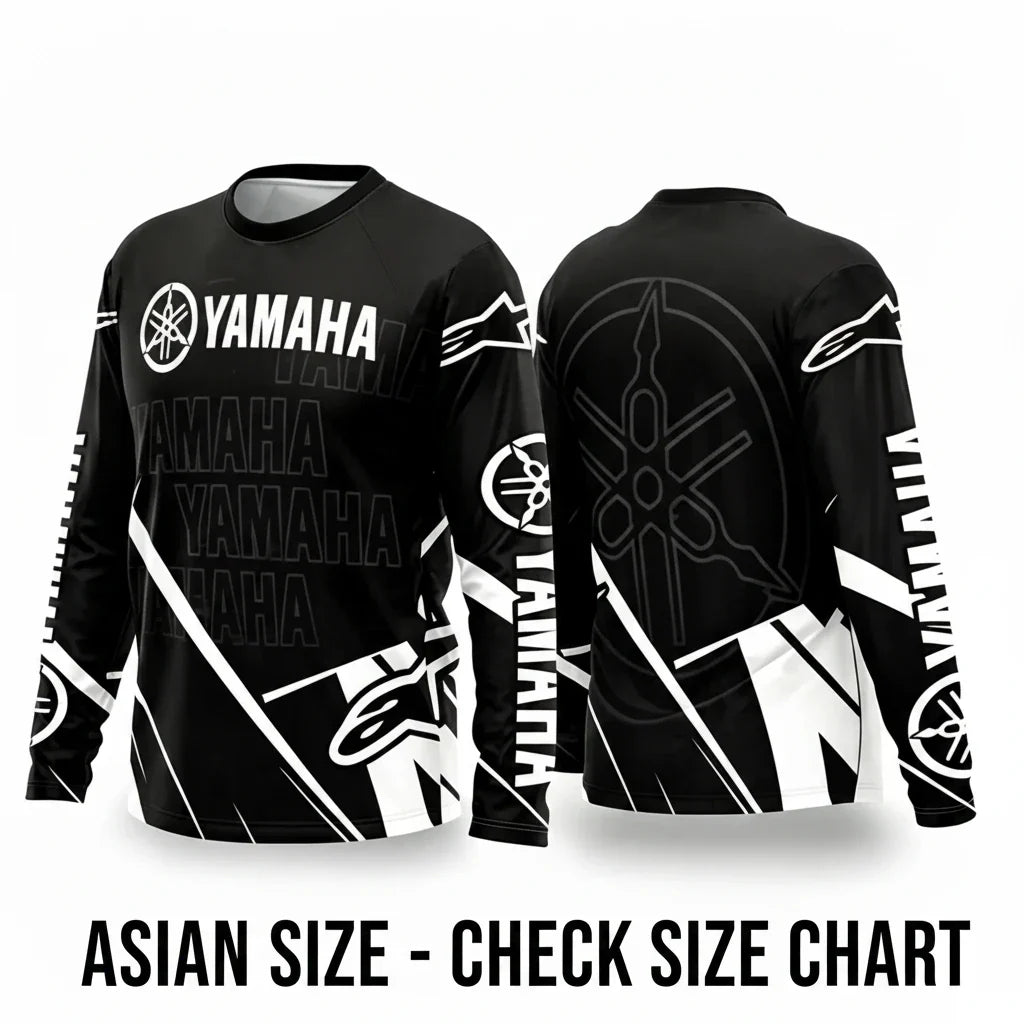 Yamaha motorcycle riding suit front view, breathable off-road gear