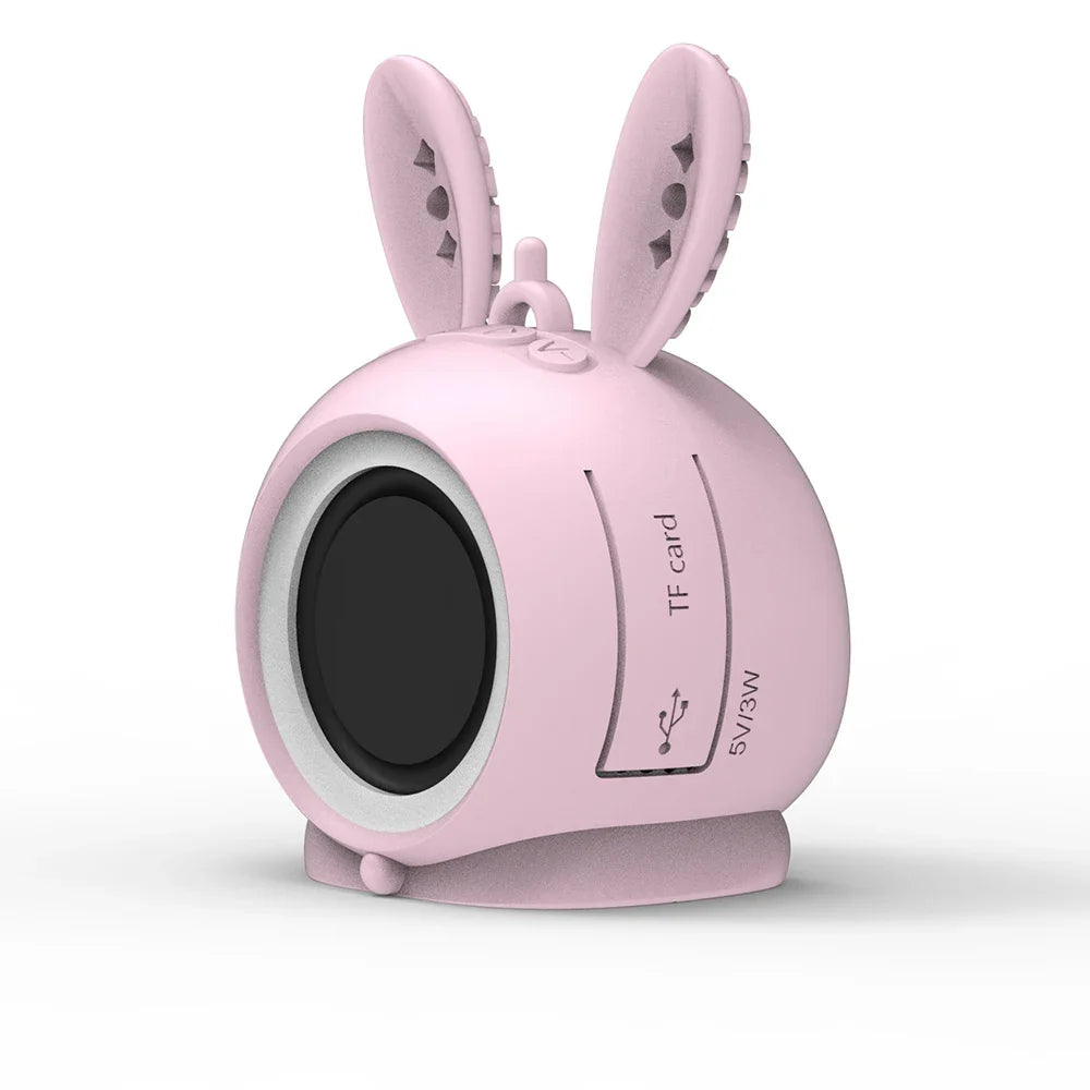 Portable Bunny Bluetooth Speaker in pink with whimsical bunny ears and a cute facial design.
