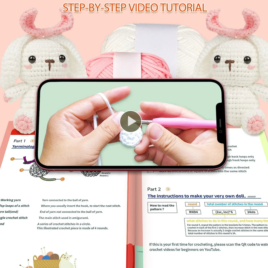 Sweet Bunny kawaii crochet kit for beginners