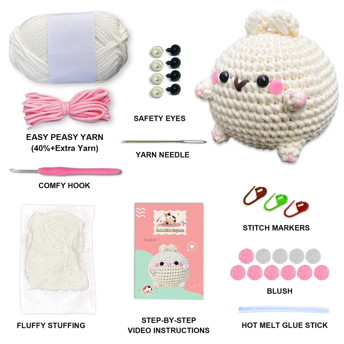 Chubby Bunny kawaii crochet kit for beginners 