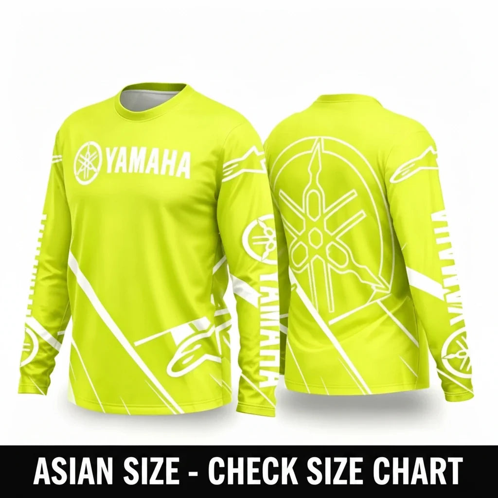 Yamaha motorcycle riding suit front view, breathable off-road gear
