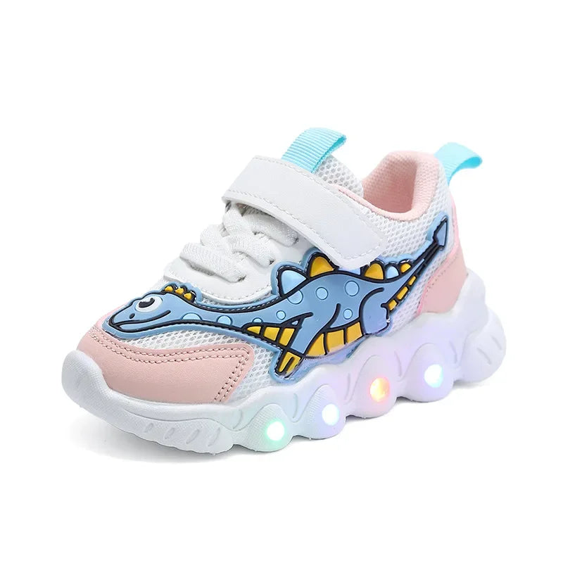 Kids LED dinosaur sneakers light up mesh breathable shoes boys girls