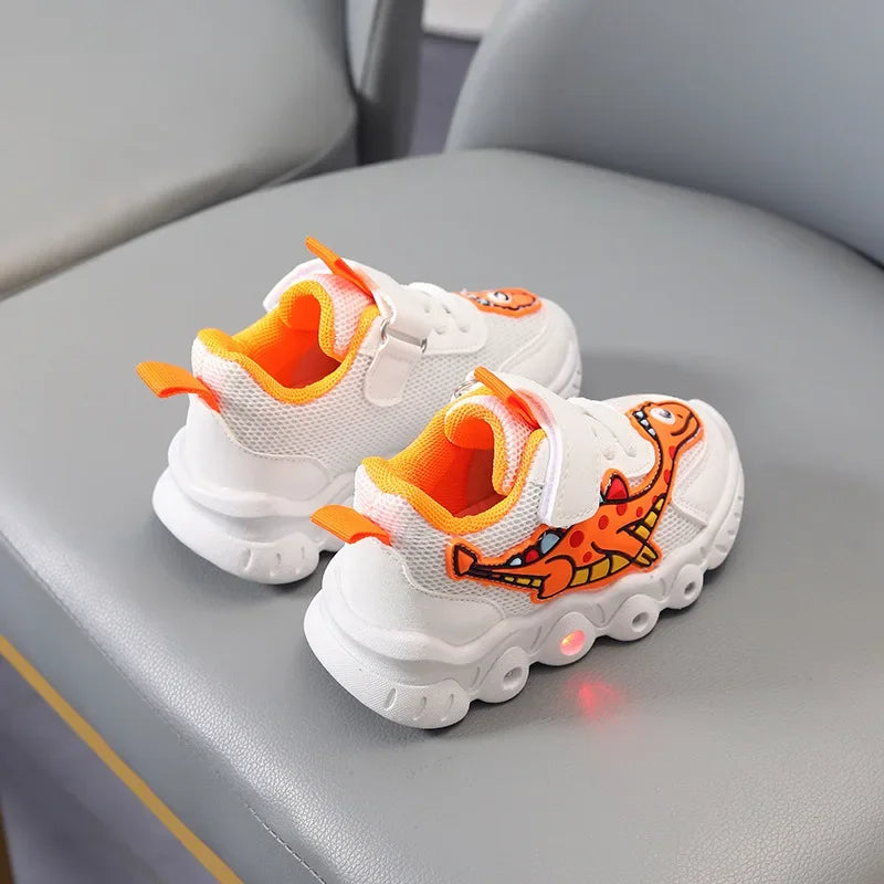 Kids LED dinosaur sneakers light up mesh breathable shoes boys girls