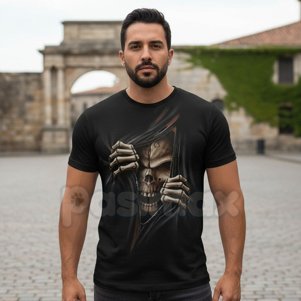 Vintage Skeleton Skull Graphic T-Shirt - Retro Biker Aesthetic Human Skull Tee, Premium 100% Cotton Distressed Streetwear Top, Desert Grunge Rock & Roll Apparel, Soft Lived-In Heavyweight Skeleton Shirt, Made in USA Hand-Drawn Graphic