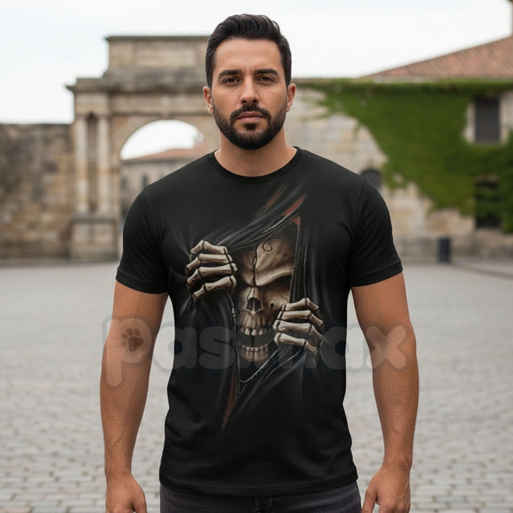 Vintage Skeleton Skull Graphic T-Shirt - Retro Biker Aesthetic Human Skull Tee, Premium 100% Cotton Distressed Streetwear Top, Desert Grunge Rock & Roll Apparel, Soft Lived-In Heavyweight Skeleton Shirt, Made in USA Hand-Drawn Graphic
