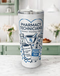 stainless steel pharmacy tumbler featuring pharmacy technician design with a 20 oz capacity and double-wall insulation