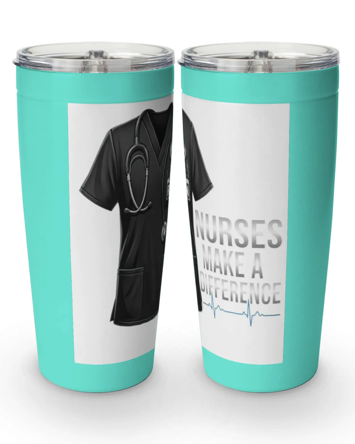 Nurses make a difference tumbler featuring black RN scrubs design for healthcare professionals.