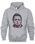 Michael Myers graphic hoodie with an ink-drawn design.
