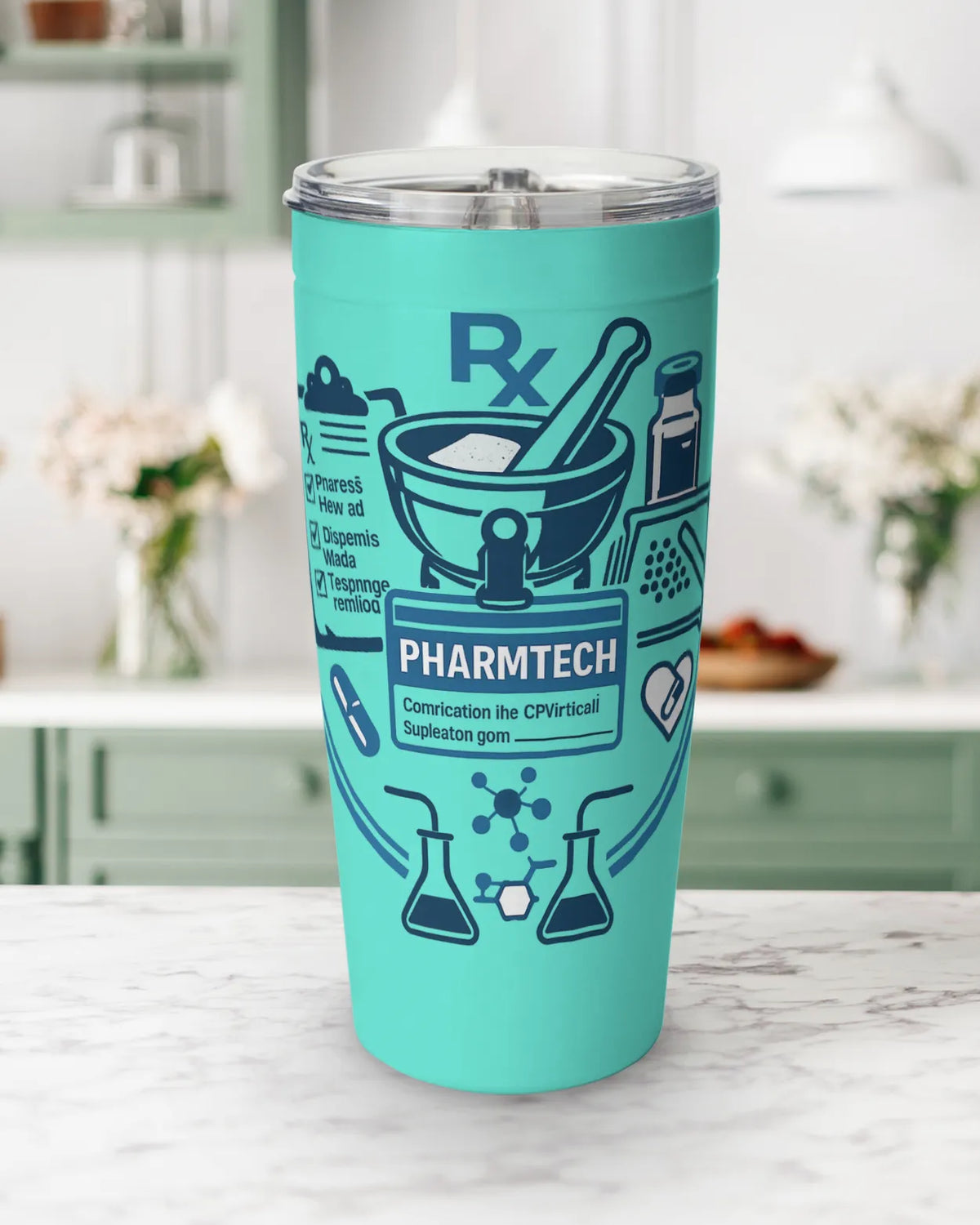 Pharmacy tech tumbler with twist-closure lid