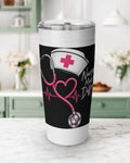 Nurse tumbler with pink stethoscope heart