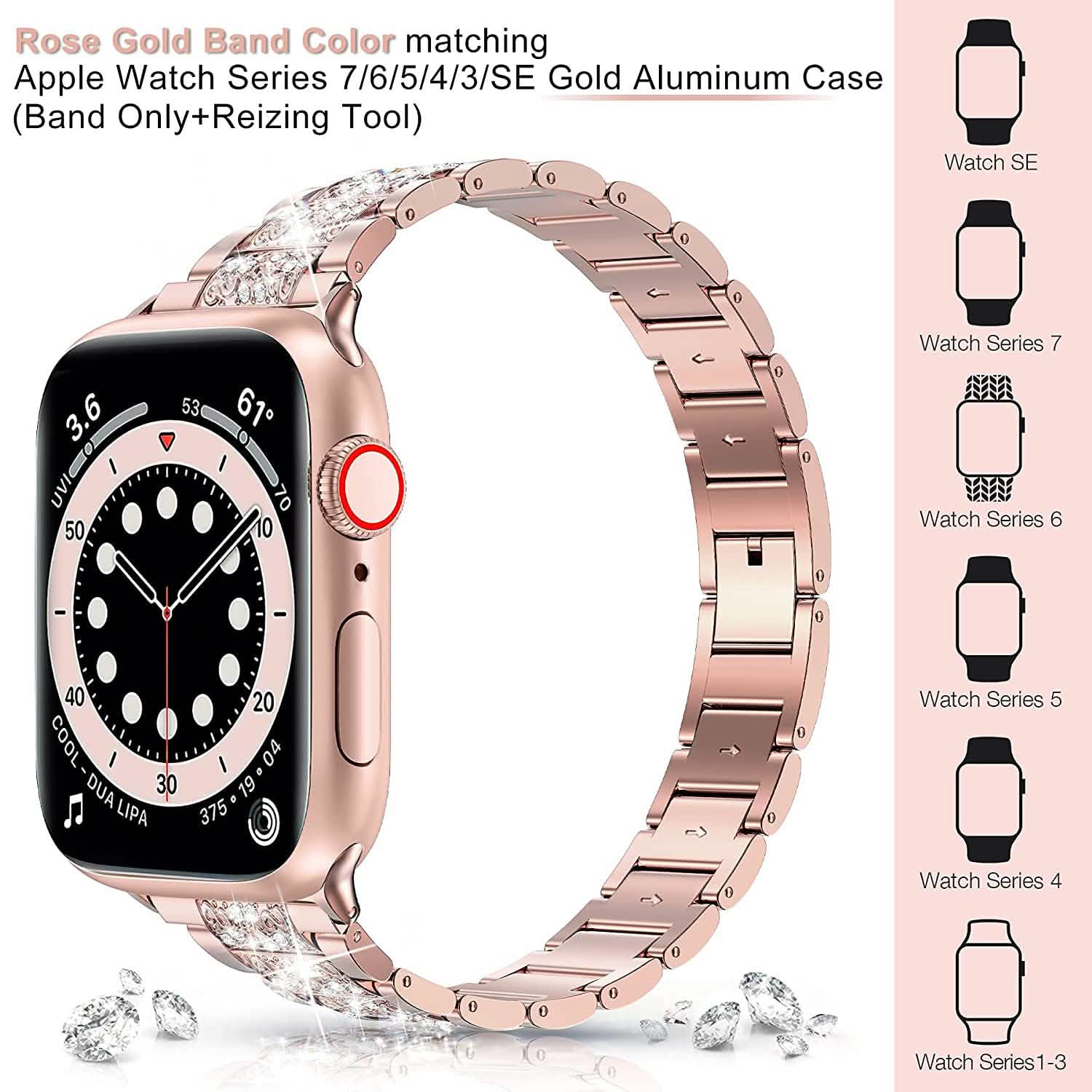 Rhinestone Apple Watch Band — diamond crystal stainless steel strap for Apple Watch Series 1-7