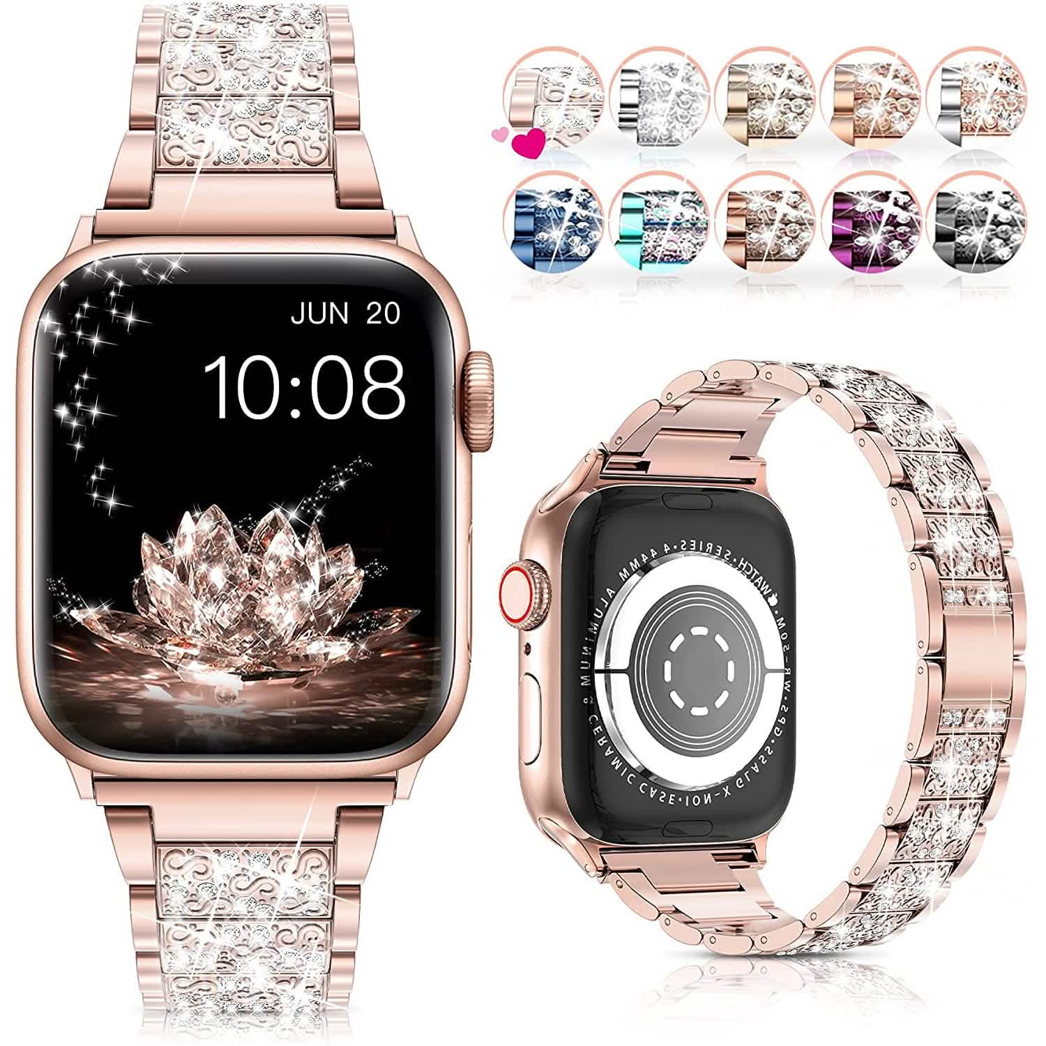 Rhinestone Apple Watch Band — diamond crystal stainless steel strap for Apple Watch Series 1-7