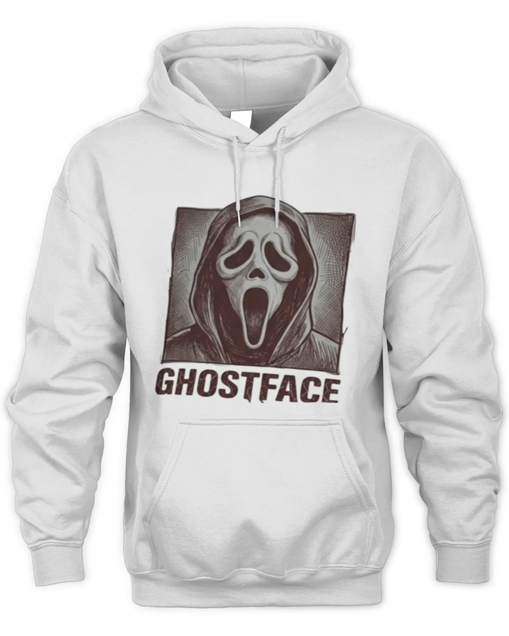 Ghostface graphic hoodie featuring an ink-drawn design of the iconic Ghostface character.