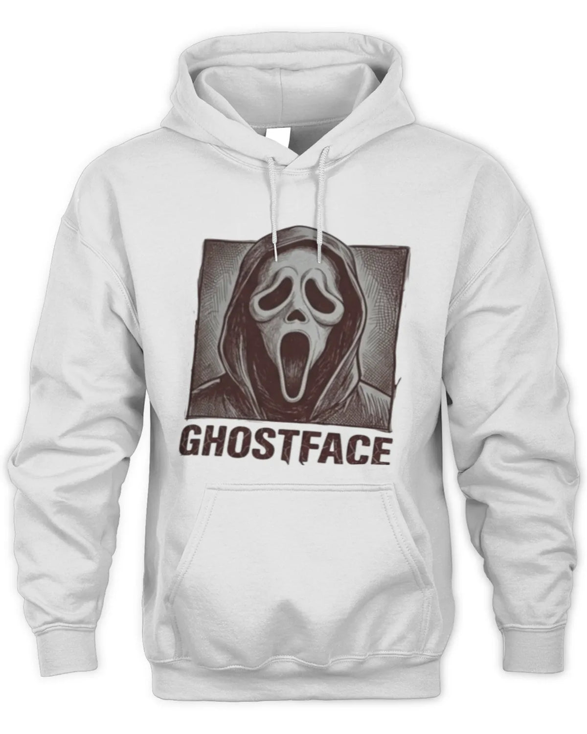 Ghostface graphic hoodie featuring an ink-drawn design of the iconic Ghostface character.