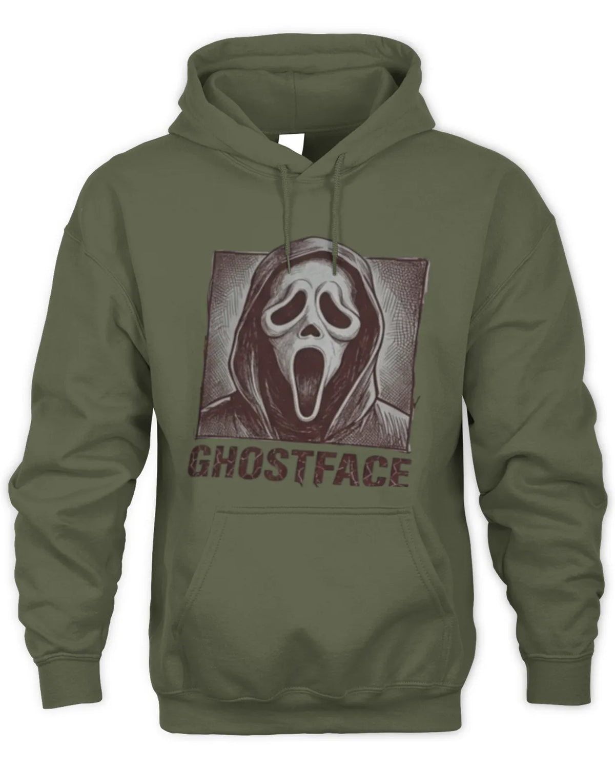 Ghostface graphic hoodie featuring an ink-drawn design of the iconic Ghostface character.