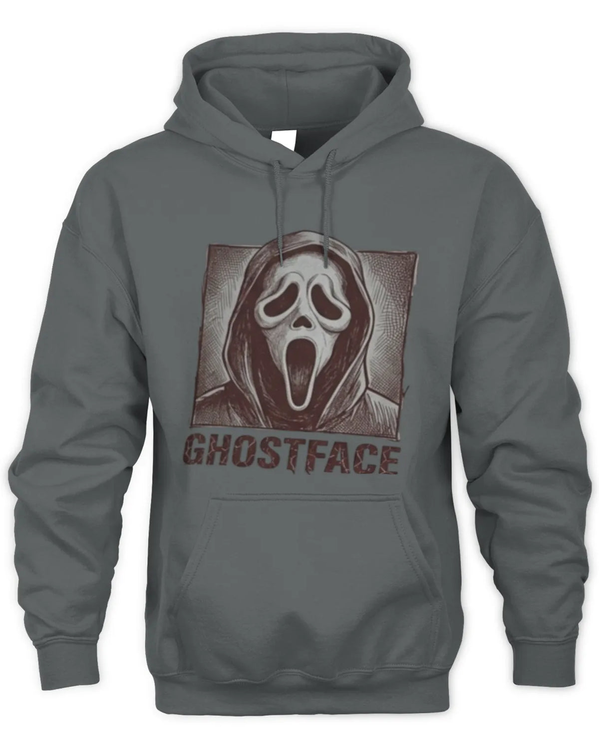 Ghostface graphic hoodie featuring an ink-drawn design of the iconic Ghostface character.