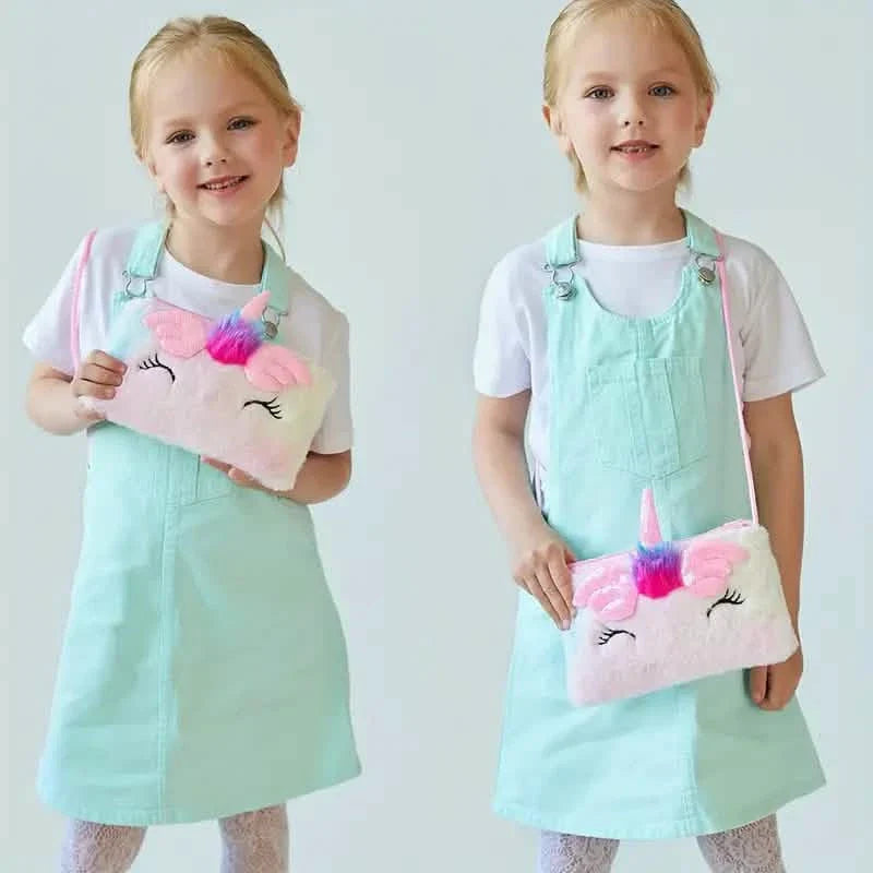Girls Cute Sequin Plush Unicorn Tie Dye Bag