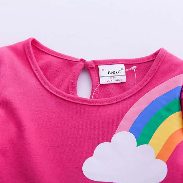 Girls unicorn rainbow dress — soft cotton flower print long sleeve dress for kids ages 3-6