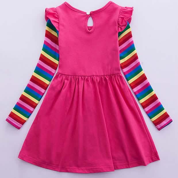 Girls unicorn rainbow dress — soft cotton flower print long sleeve dress for kids ages 3-6