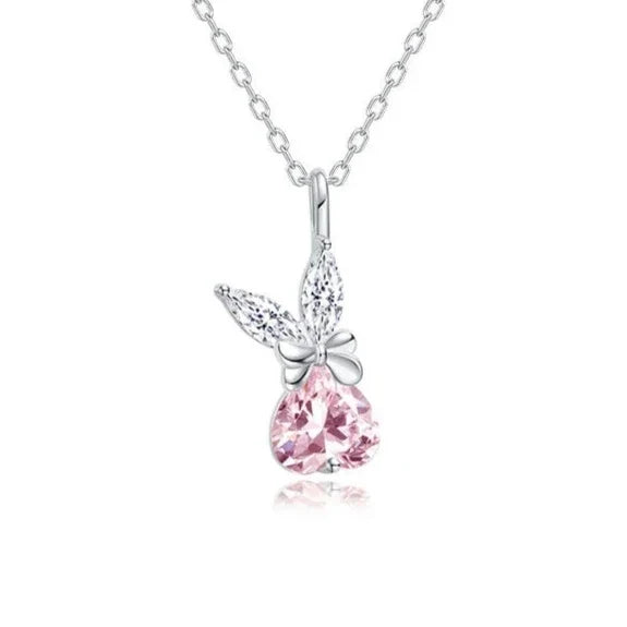 Silver Crystal Bunny Bowknot Pendant
