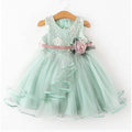 Girls flower swing dress — floral mesh lace overlay sleeveless dress for kids ages 1-6