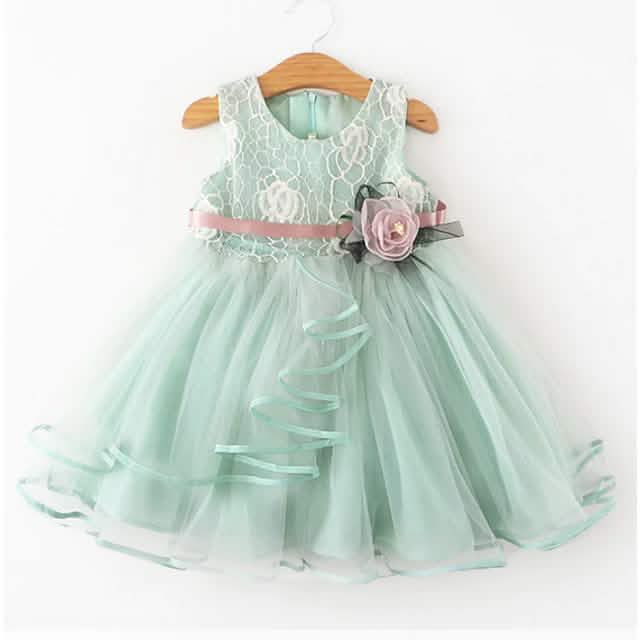 Girls flower swing dress — floral mesh lace overlay sleeveless dress for kids ages 1-6