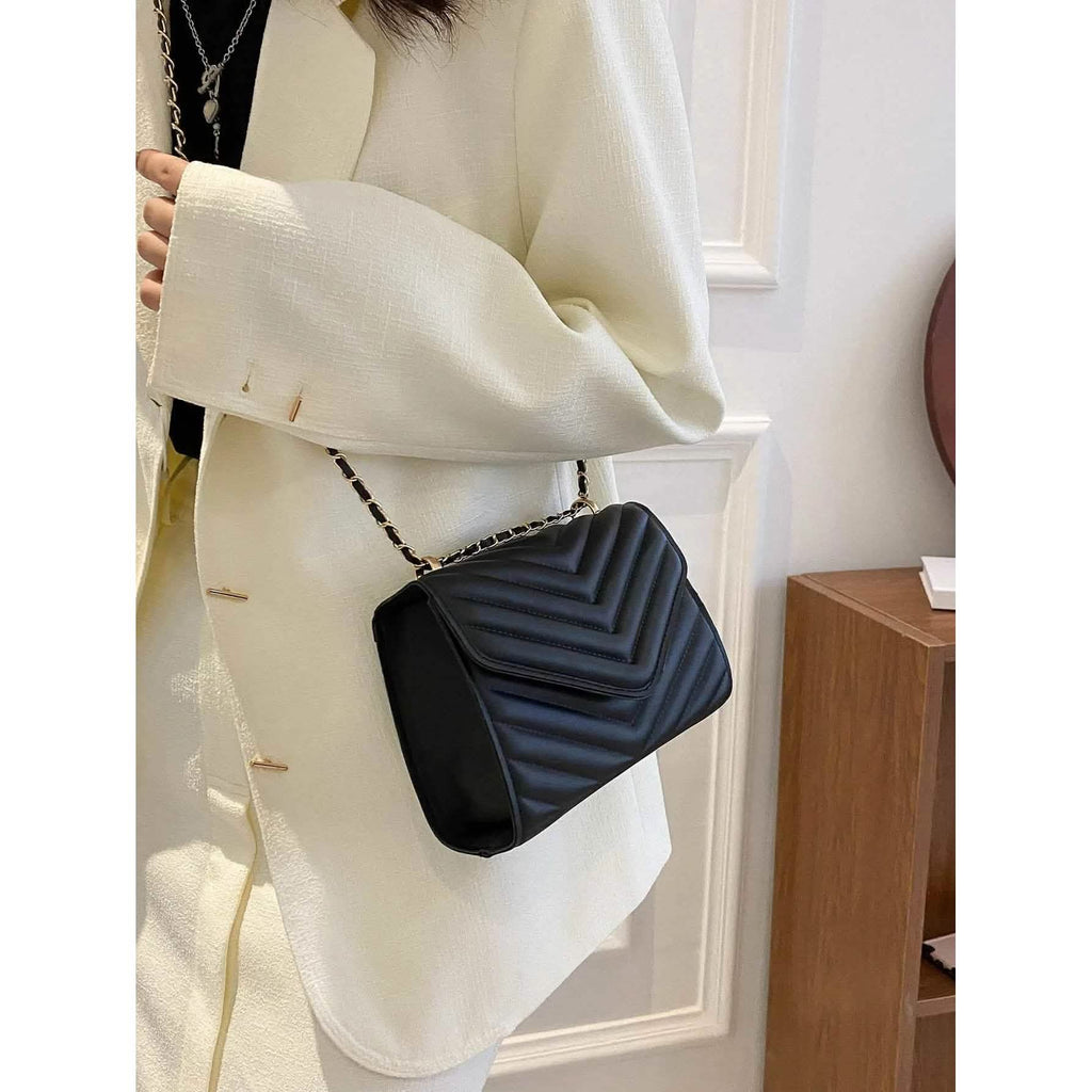Quilted Pattern Flap Chain Square Bag