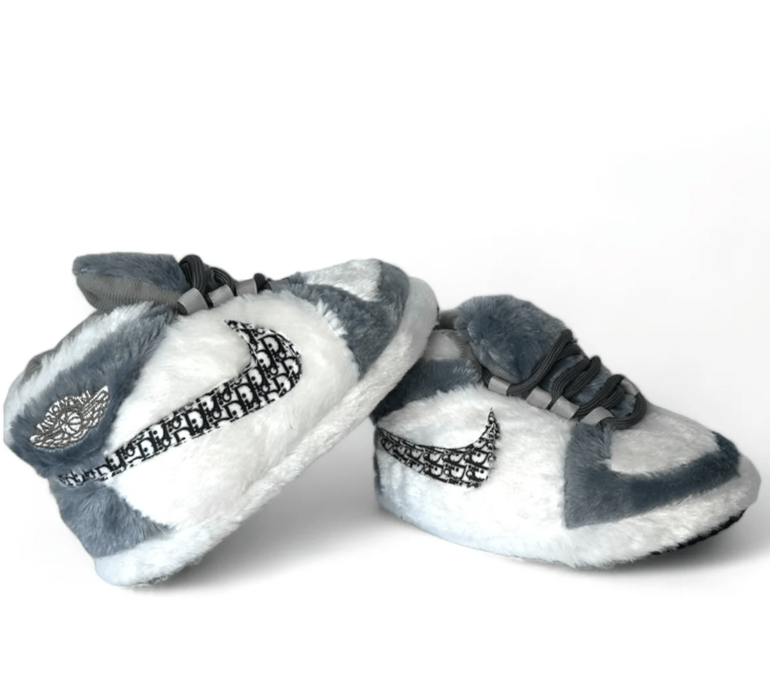 Gray Jordan 1 Dior unisex sneaker slippers for adults and kids combining style, comfort, and support
