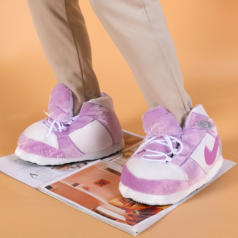Purple Jordan 1 unisex sneaker slippers for adults and kids with foam sole and plush comfort