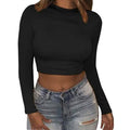 Women's Casual Round Neck Bottoming Long Sleeve Crop Top