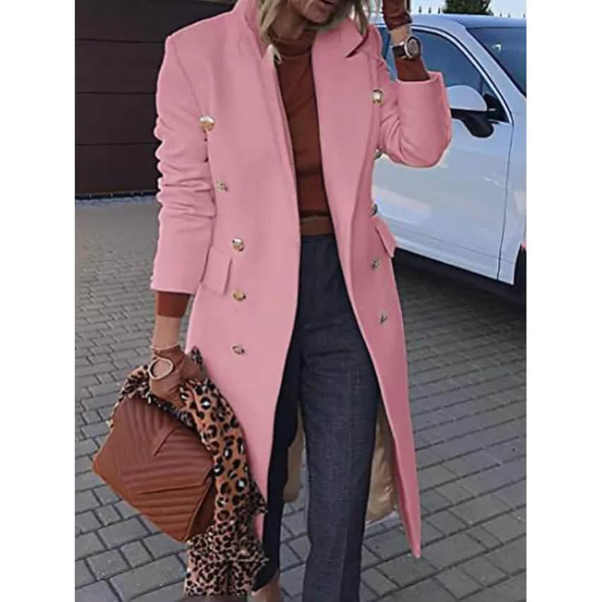 Women's casual jacket — warm regular fit long sleeve solid color coat