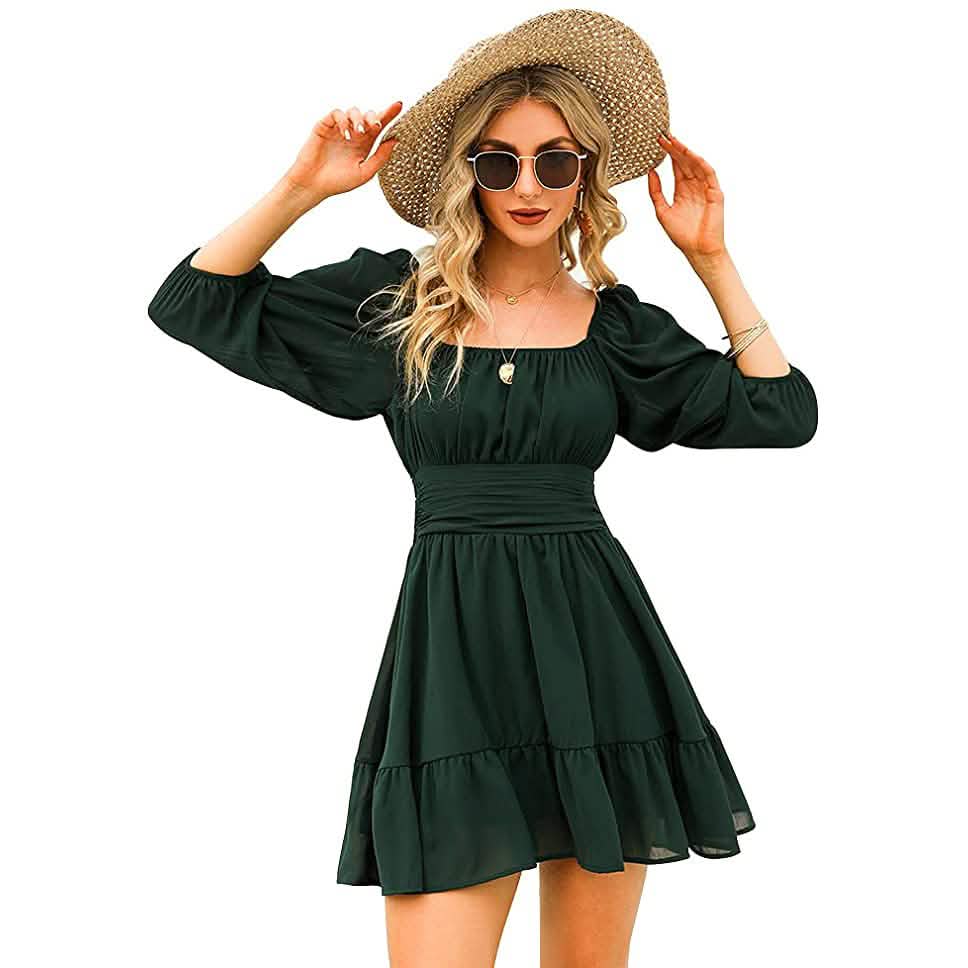 Women's Lantern Sleeve Tie Back Mini Dress