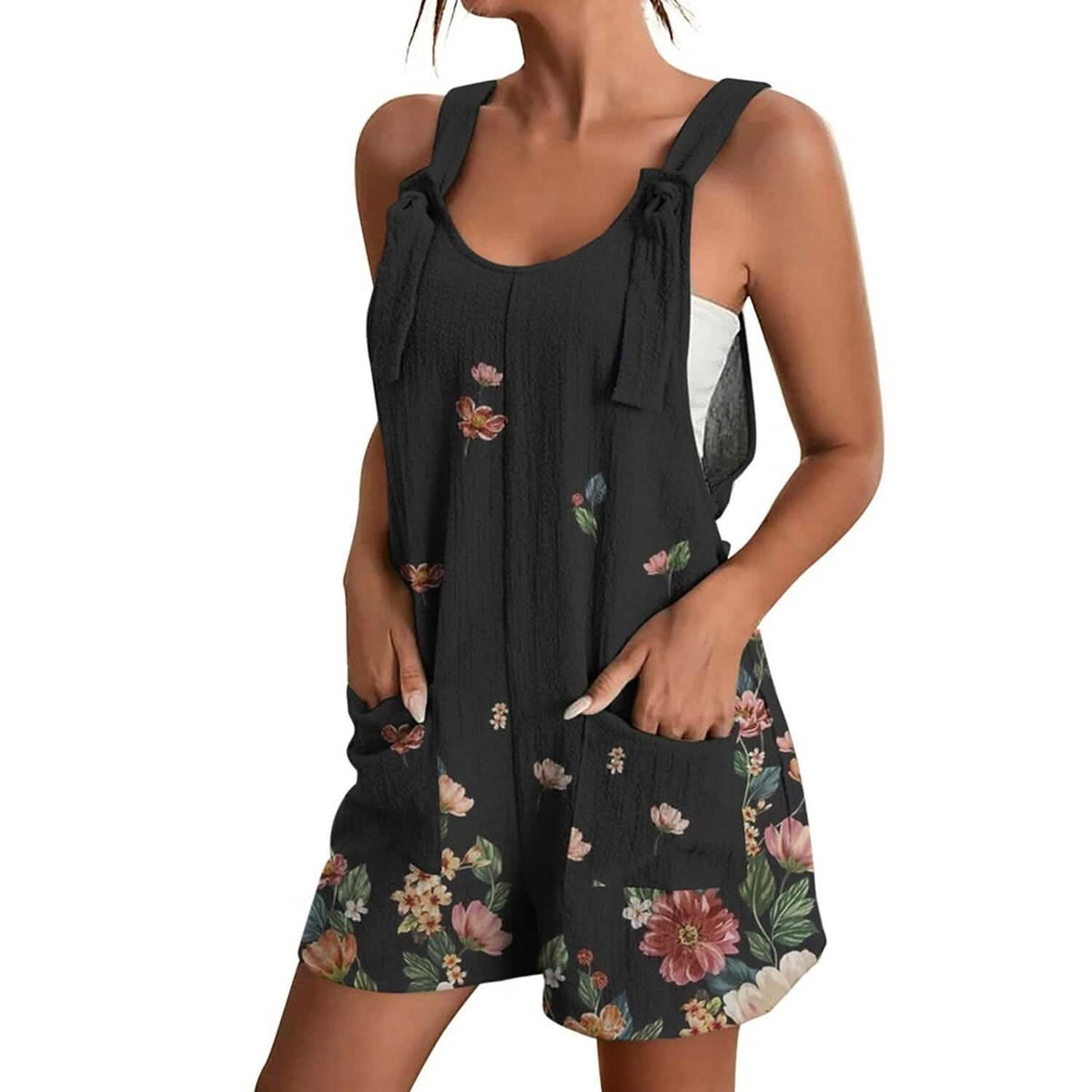 Womens V-Neck Strap Pocket Jumpsuit